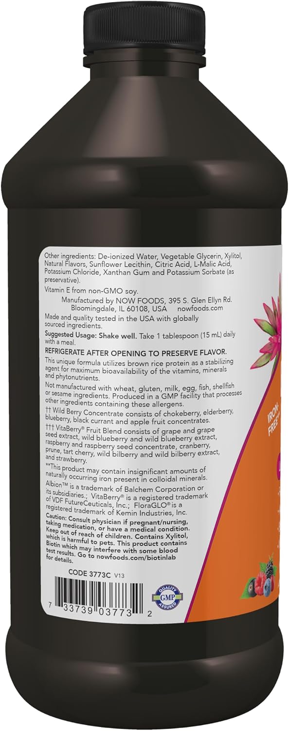 NOW Foods Liquid Multi, Fast Absorption Liquid Vitamin & Mineral, Wild Berry Flavour, 473ml - görsel 3