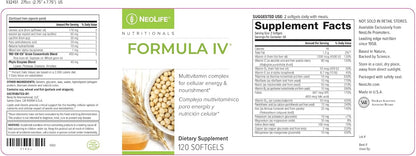 NeoLife Formula IV Soft gel capsule - Multivitamin & Multi-Mineral with TRE-EN-EN Grain Blend and Phyto Enzyme Blend - 120 Soft gel capsules