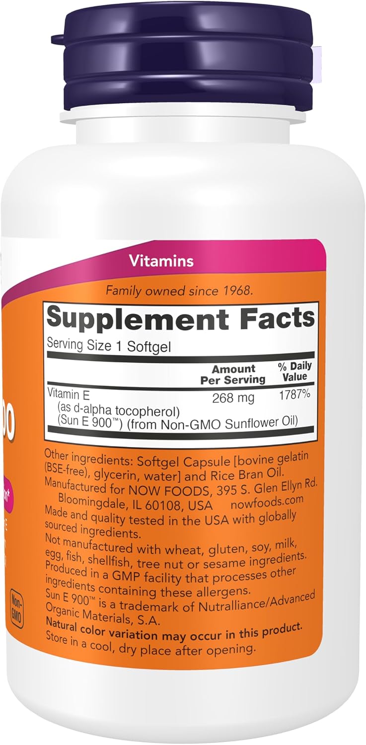 NOW Foods Sun-E 400 IU Vitamin E with d-alpha Tocopherol from Non-GMO Sunflower Oil, 120 Softgels - görsel 2