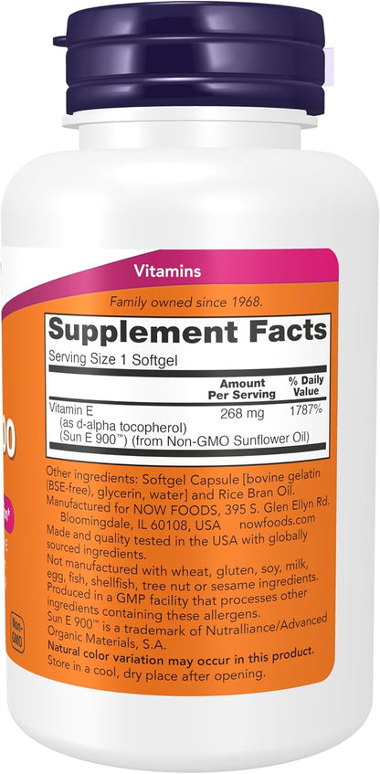 NOW Foods Sun-E 400 IU Vitamin E with d-alpha Tocopherol from Non-GMO Sunflower Oil, 120 Softgels