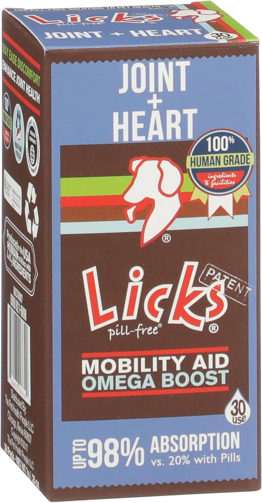 Licks Joint & Heart Support - Mobility, Joint Comfort & Heart Health Support for Dogs - MSM, Omega-3 & Vitamin E - Pill-Free Gel Packets - Chicken Flavour - 30 Packets