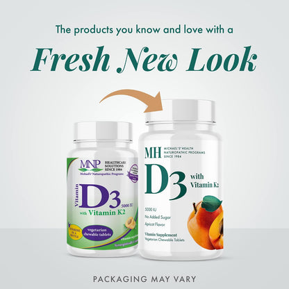 Michael's Health Vitamin D3 with K2 Chewable Tablets – Apricot Flavour – 90 Tablets (Pack of 2)