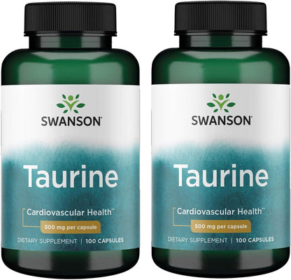 Swanson Taurine 500mg Capsules - Amino Acid Supplement for Energy & Heart Health (2 Pack)