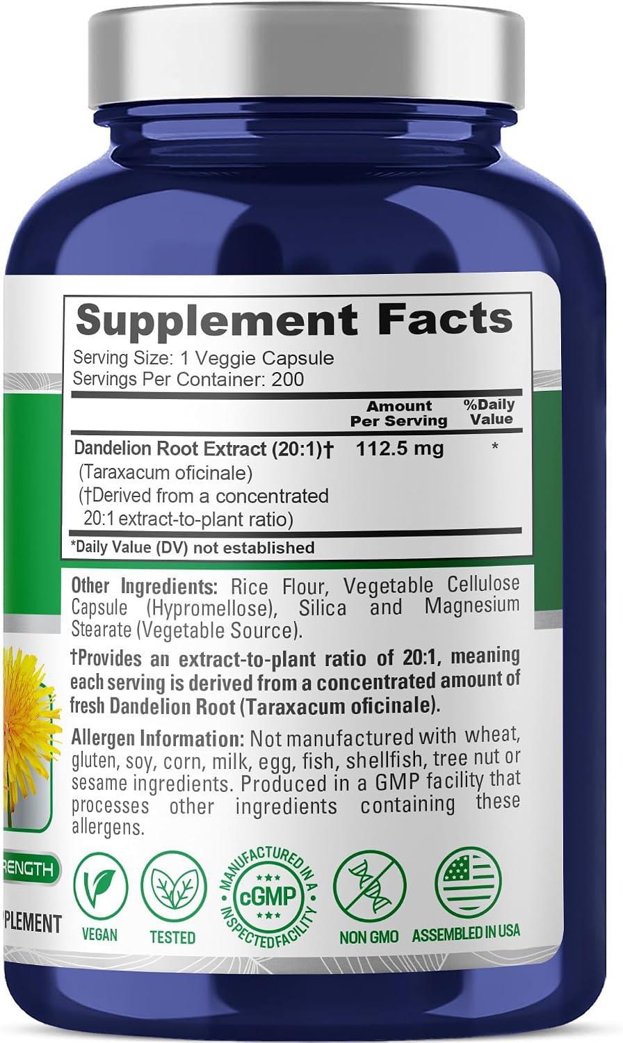 NusaPure Dandelion Root Capsules - 112.5 mg, 200 Vegan Capsules (Non-GMO, Vegan) - görsel 2