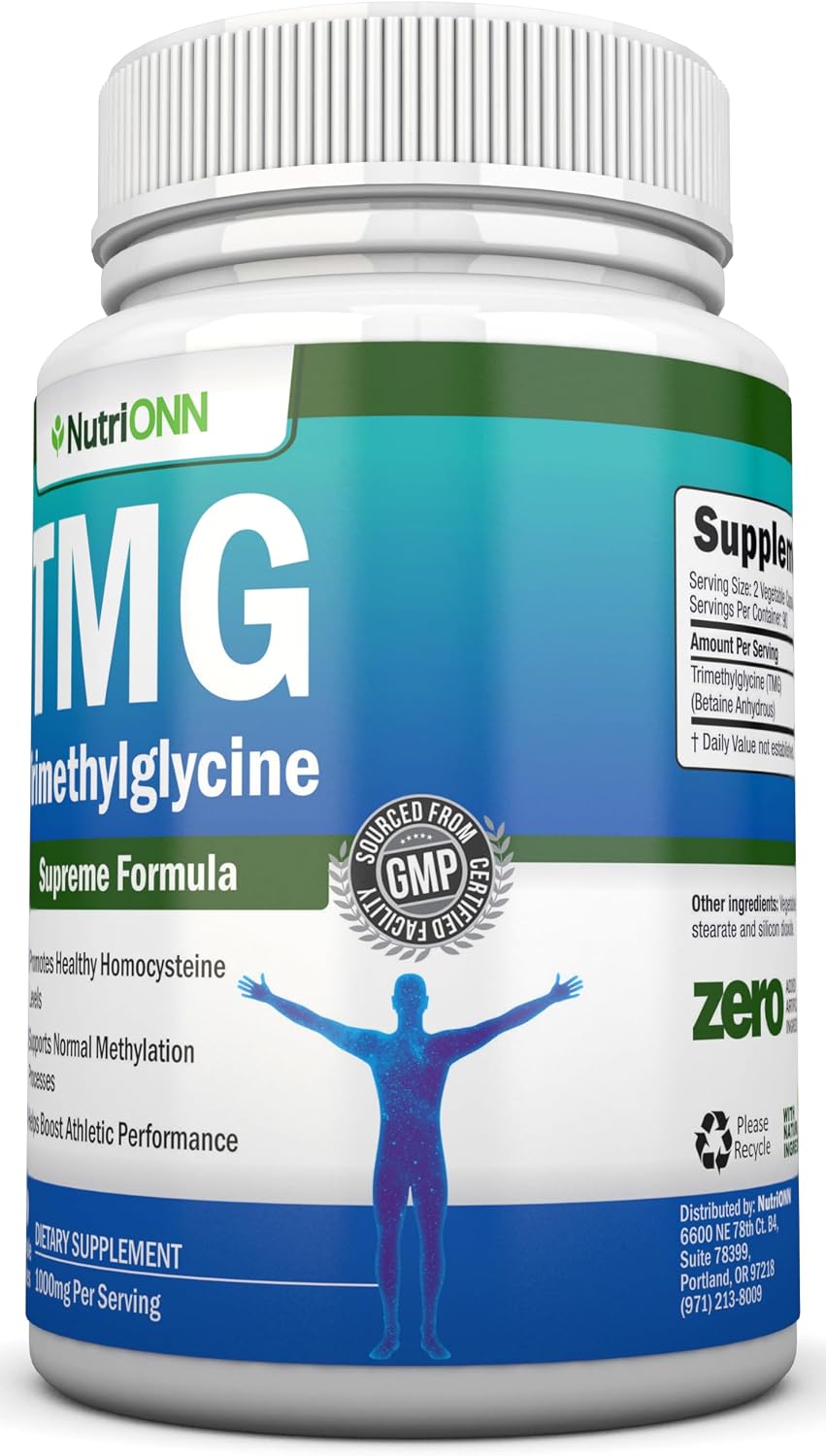 TMG Trimethylglycine Supplement - 1000mg - 180 Capsules - Pure Betaine Anhydrous - Non-GMO - görsel 6