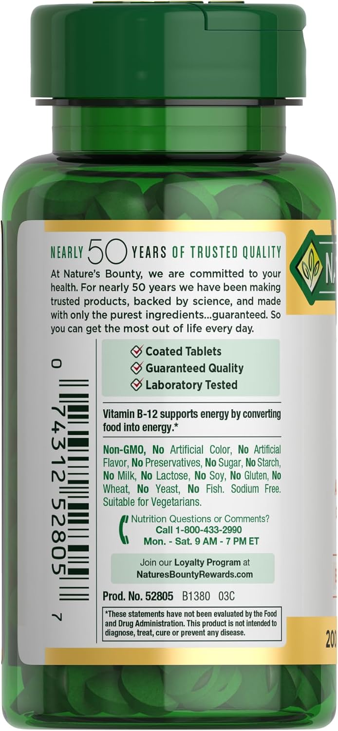 Nature's Bounty Vitamin B12 1000 mcg, Supports Energy Metabolism, 200 Tablets - görsel 7