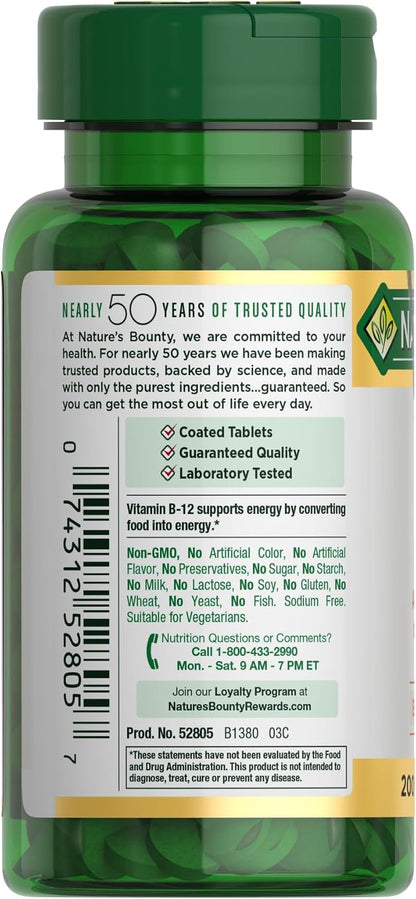 Nature's Bounty Vitamin B12 1000 mcg, Supports Energy Metabolism, 200 Tablets