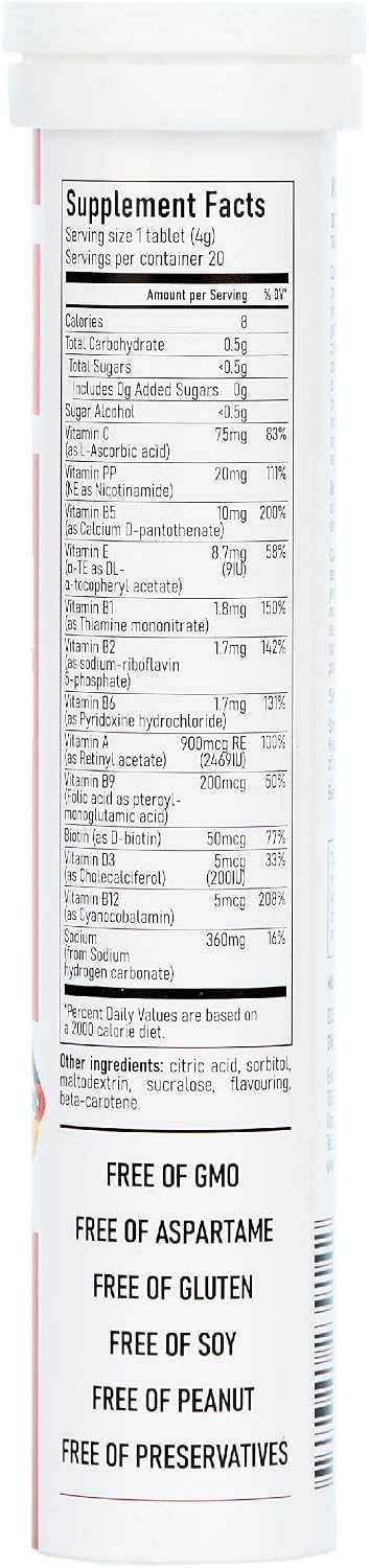 Swiss Imports Effervescent Multivitamins + Biotin – Food Supplement with Vitamins C, E, B1, B2, B6, B12, A, D3, 20 Tablets