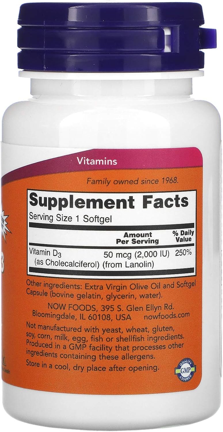 NOW Foods Vitamin D-3 50 mcg (2,000 IU) 240 Softgels (3 Pack) - görsel 3