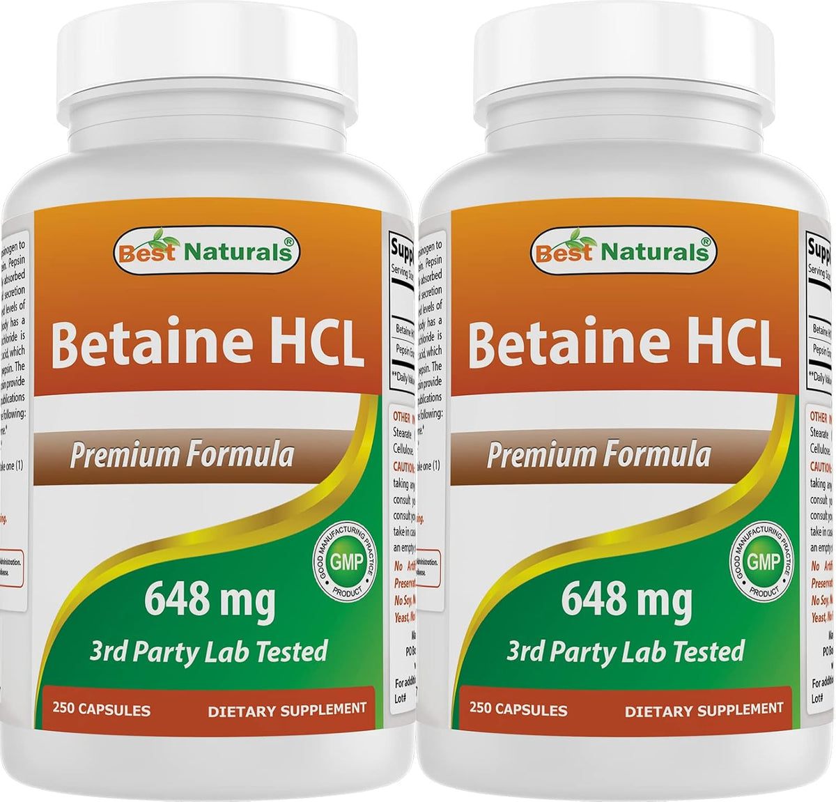 Best Naturals Betaine HCL 648 mg - 250 – Healthy Digestion: By maintaining proper stomach acidity, betaine HCL – Image 1
