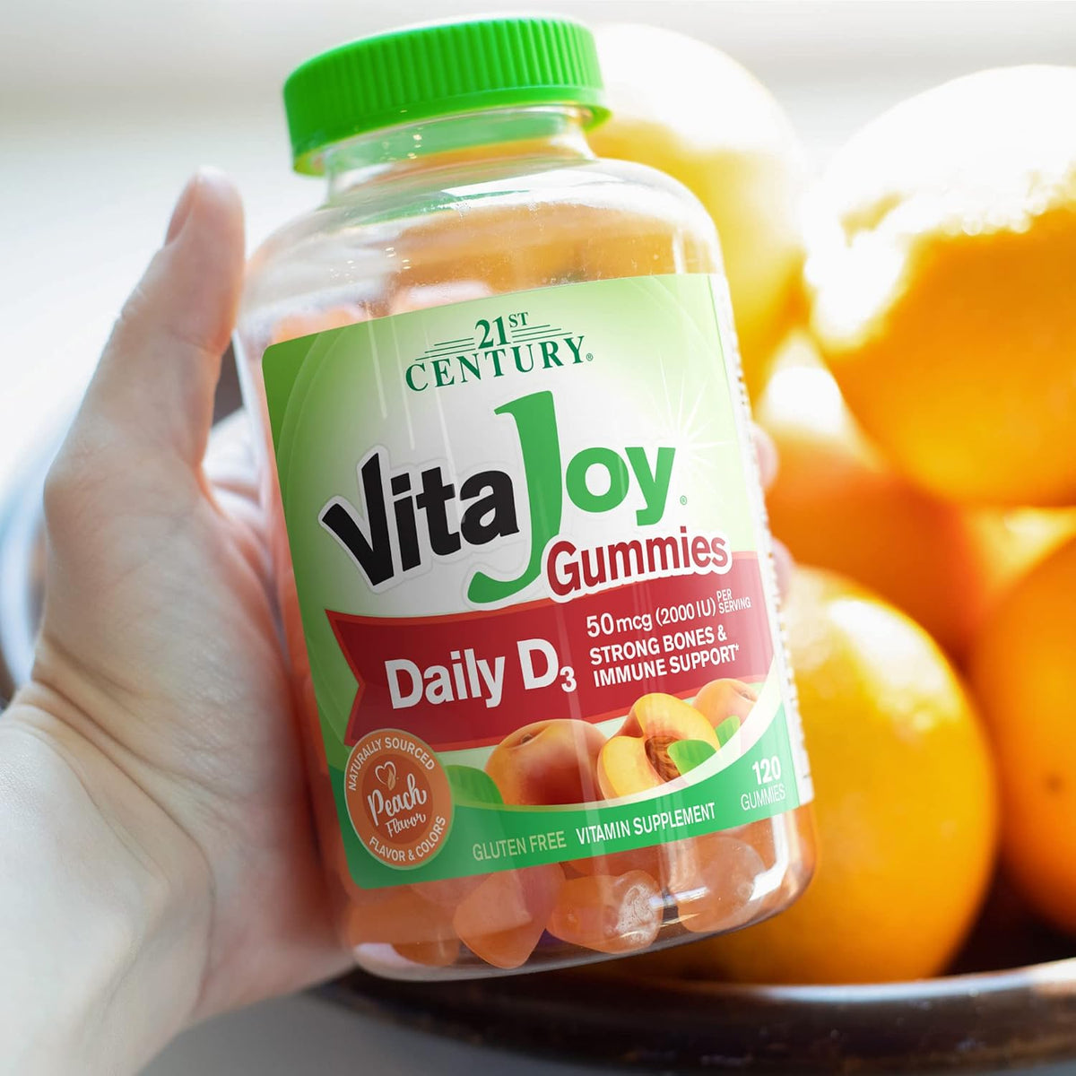 21st Century VitaJoy Daily Vitamin D3 50 mcg (2,000 IU) Gummies, Peach, 120 Gummies - görsel 4