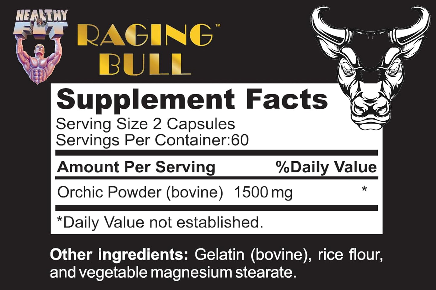 Healthy 'N Fit Raging Bull Mega Orchic - 120 Capsules (40 Day Supply) Premium Raw Orchic Glandular - görsel 2
