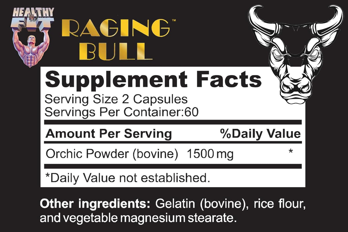 Healthy 'N Fit Raging Bull Mega Orchic - 120 Capsules (40 Day Supply) Premium Raw Orchic Glandular - görsel 2