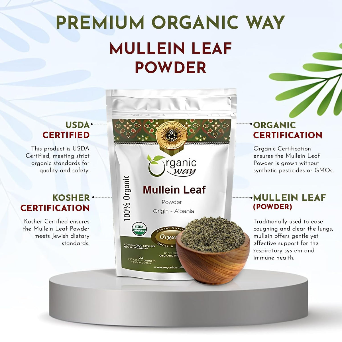Organic Mullein Leaf Powder – European Wild-Harvest, USDA Organic, Kosher, Vegan, Non-GMO & Gluten-free (8 oz) - görsel 4