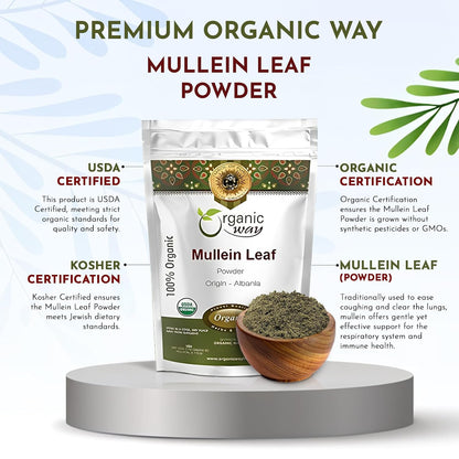 Organic Mullein Leaf Powder – European Wild-Harvest, USDA Organic, Kosher, Vegan, Non-GMO & Gluten-free (8 oz)