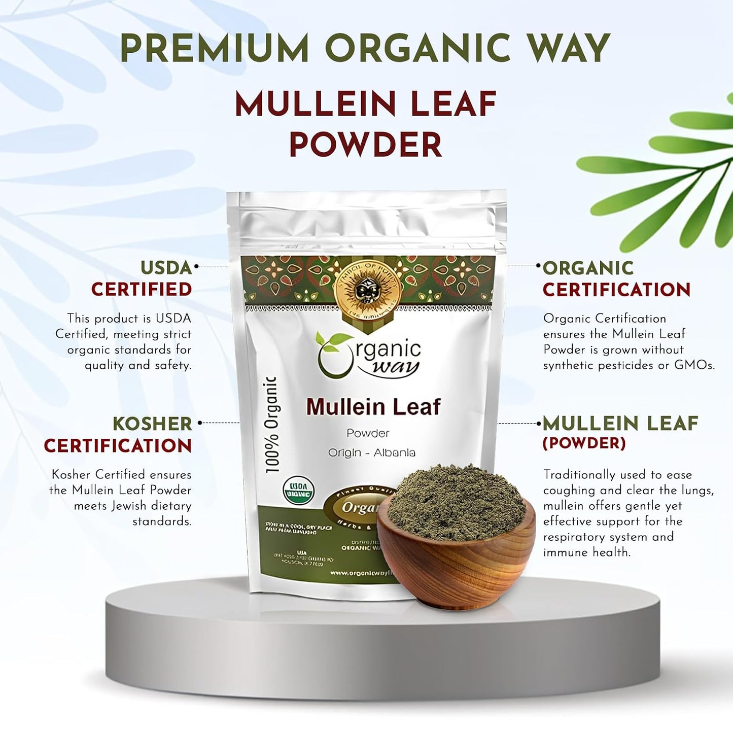Organic Way Mullein Leaf Powder – European Wild-Harvest, EU Organic, Kosher (57 g) - görsel 4