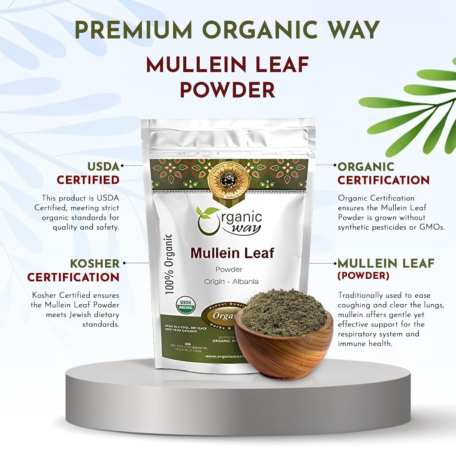 Organic Way Mullein Leaf Powder – European Wild-Harvest, EU Organic, Kosher (57 g) - görsel 4