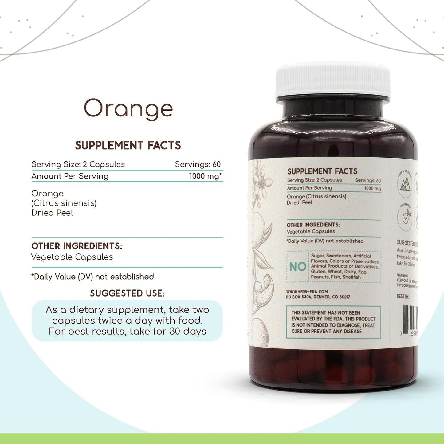 HerbEra Orange (Citrus Sinensis) Dried Peel – 500 mg, 120 Capsules - görsel 2