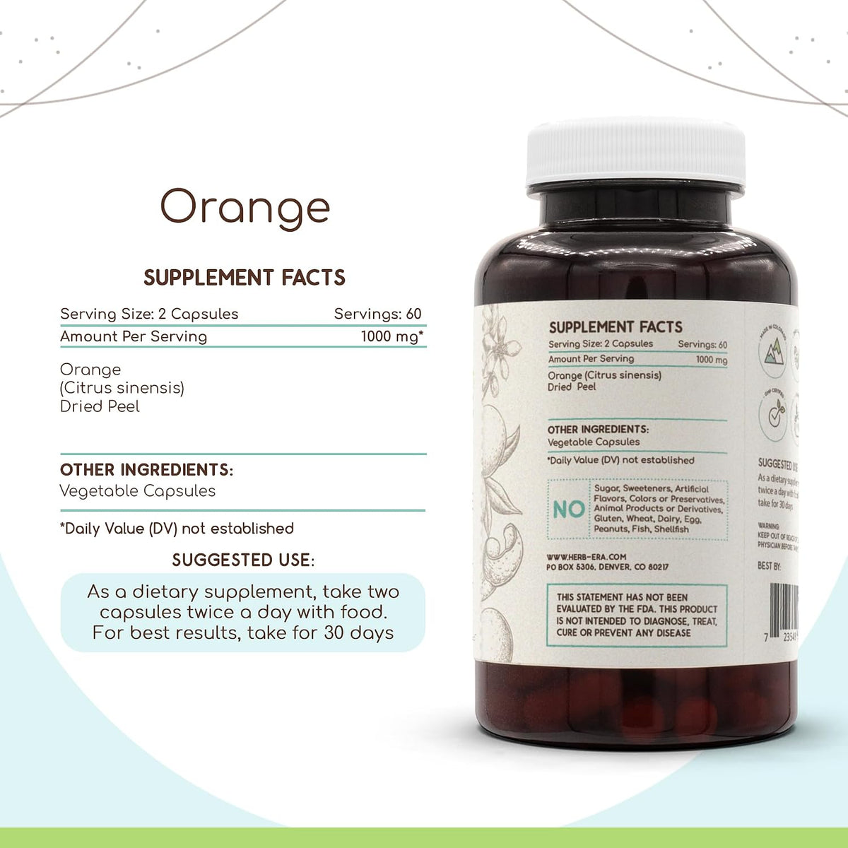 HerbEra Orange (Citrus Sinensis) Dried Peel – 500 mg, 120 Capsules - görsel 2