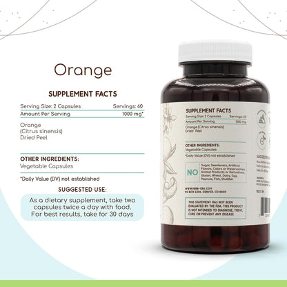 HerbEra Orange (Citrus Sinensis) Dried Peel – 500 mg, 120 Capsules