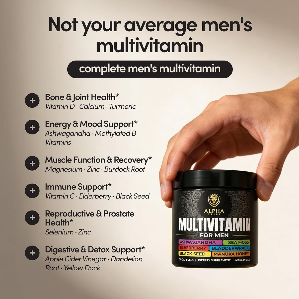 Alpha Tribe Multivitamin for Men with Sea Moss, Black Seed Oil, Ashwagandha, and Turmeric - görsel 7
