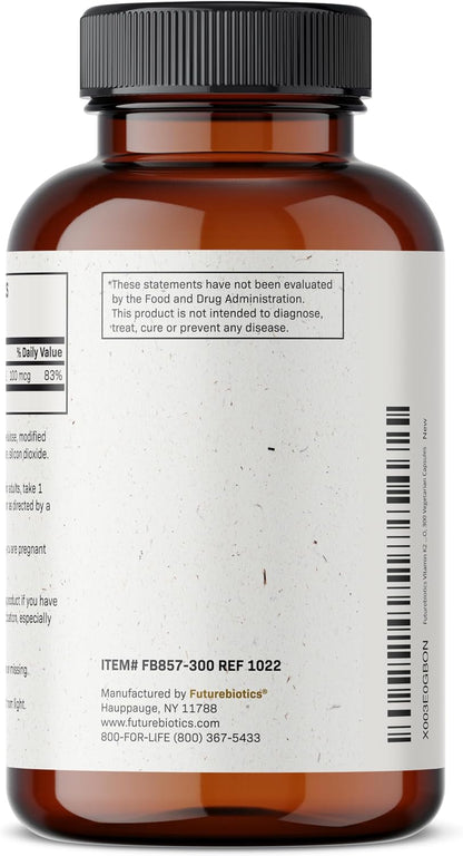 Futurebiotics Vitamin K2 as MK-7 100 mcg, Supports Strong Bones – Non-GMO, 300 Vegetarian Capsules