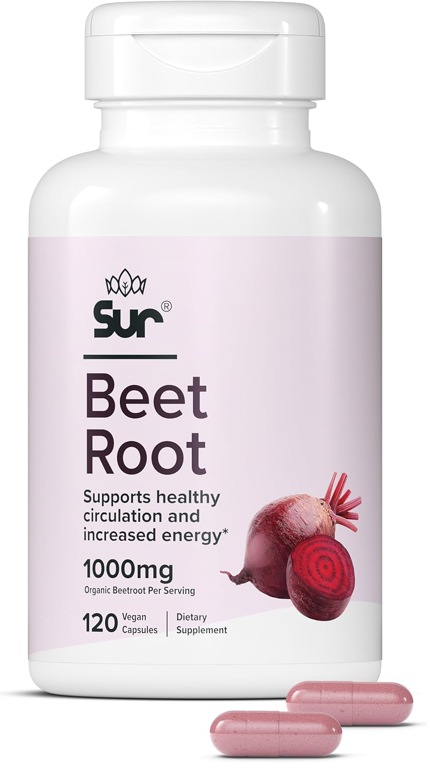 Sur Organic Beetroot Capsules 1000mg - Support Normal Circulation and Vitality - Nitric Oxide Superfood (120 Capsules) - görsel 1