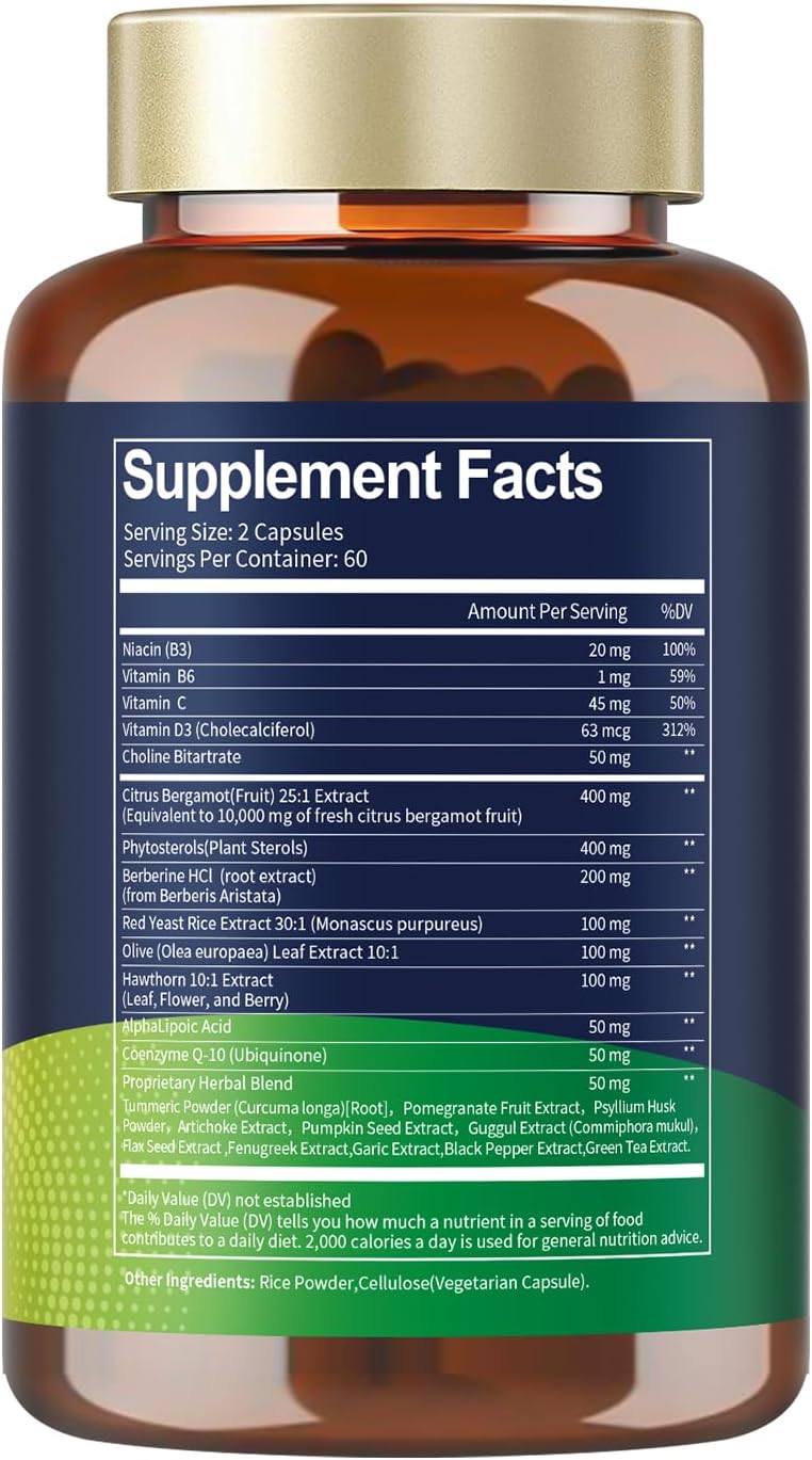 Citrus Bergamot Supplement for Cholesterol – Italian Citrus Bergamot & Plant Sterols, Vegan, Non-GMO, 120 Capsules - görsel 8