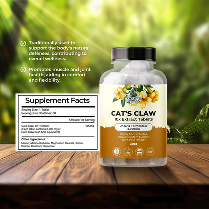 Cat’s Claw Tablets – Organic Cat's Claw (Uncaria Tomentosa) 10x Extract 2000mg – Immune and Joint Support – 30 Tablets