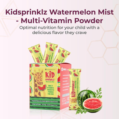 Youngevity Kidsprinklz Watermelon Mist Multivitamin Powder - Kids Multivitamin & Toddler Multivitamin with Probiotics - 30 Servings