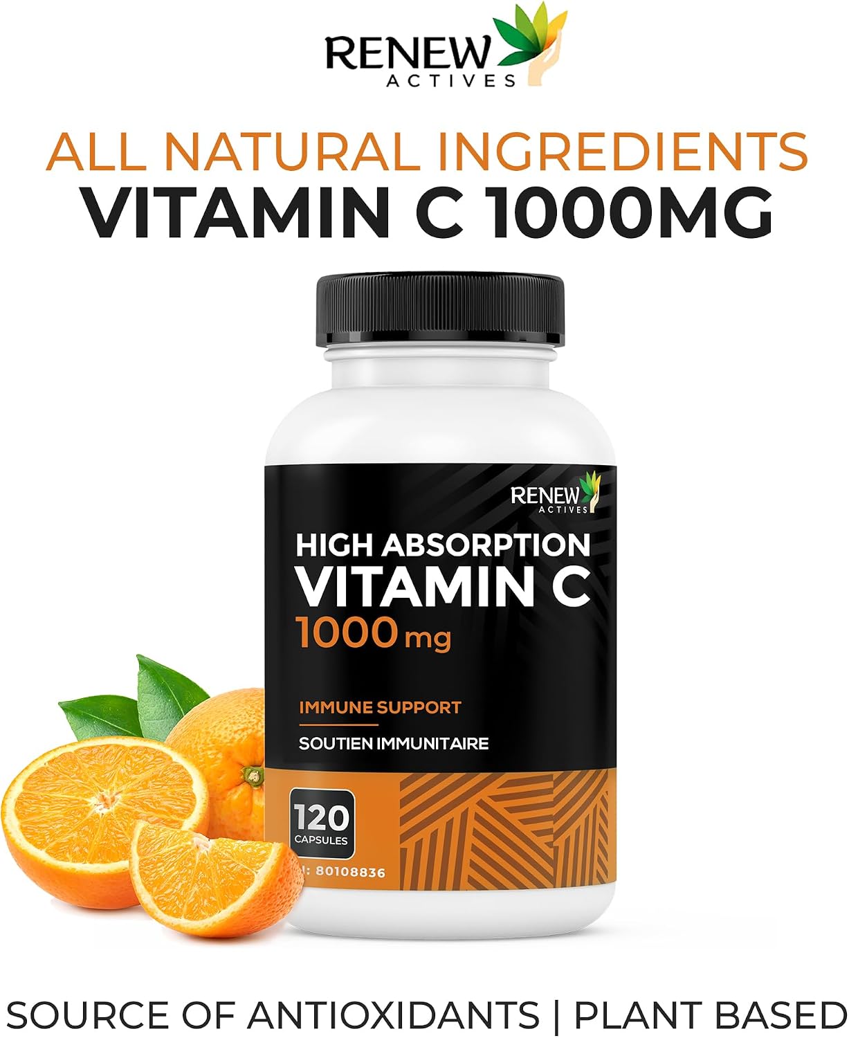 RENEW ACTIVES Maximum Strength Vitamin C 1000mg per Capsule – Antioxidant & Immune Support – Non-GMO, Sugar-Free – 120 Capsules - görsel 6