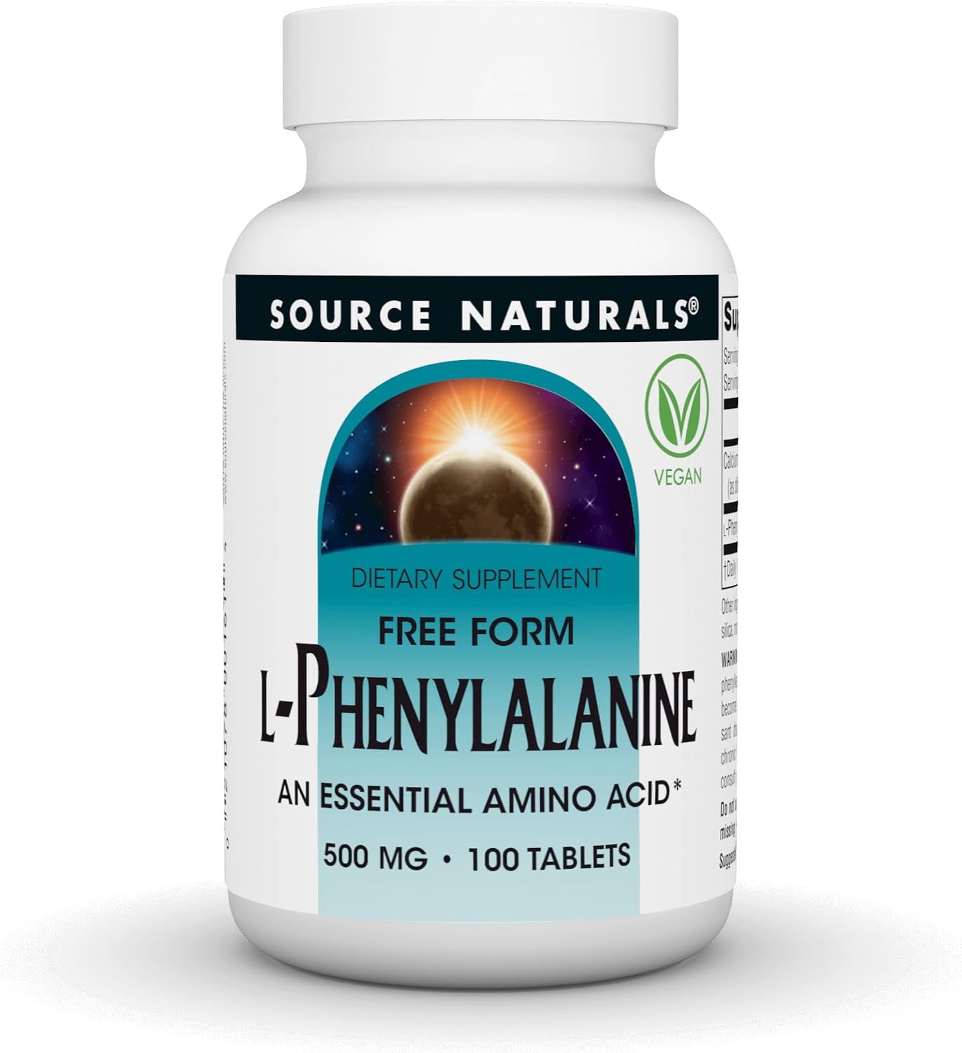 Source Naturals L-Phenylalanine, Free Form Essential Amino Acid - 500mg - 100 Vegan Tablets - görsel 1