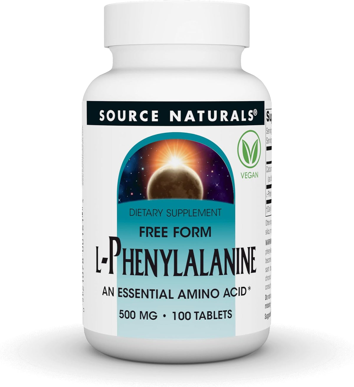 Source Naturals L-Phenylalanine, Free Form Essential Amino Acid - 500mg - 100 Vegan Tablets - görsel 1