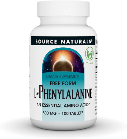 Source Naturals L-Phenylalanine, Free Form Essential Amino Acid - 500mg - 100 Vegan Tablets
