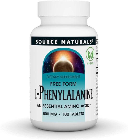Source Naturals L-Phenylalanine, Free Form Essential Amino Acid - 500mg - 100 Vegan Tablets