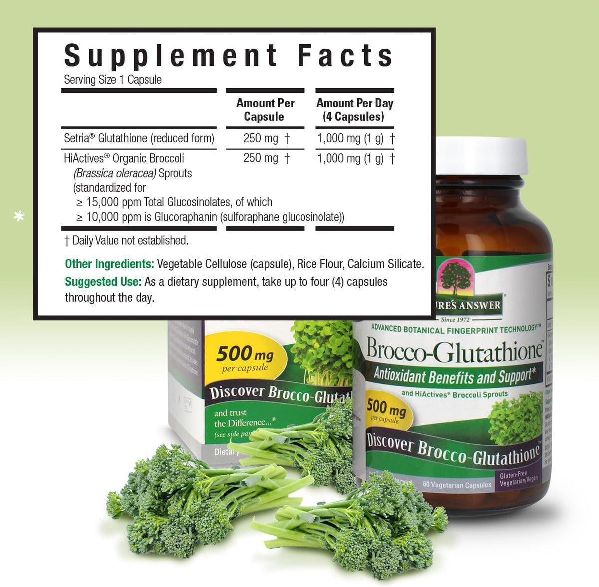 Nature's Answer Brocco-Glutathione – Antioxidant Supplement with Setria Glutathione & Organic Broccoli Sprouts, 60 Vegan Capsules - görsel 3