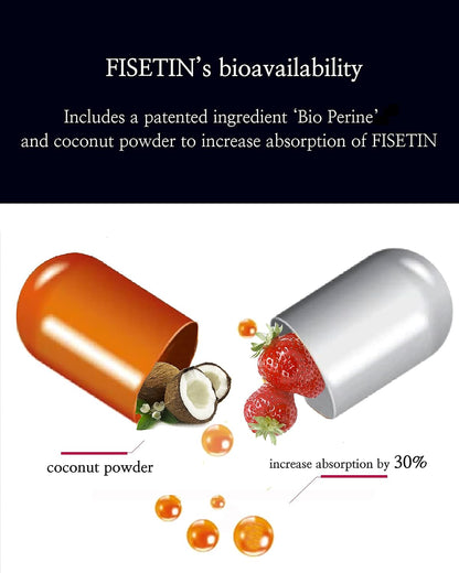 Rejuvecore Fisetin (60 Capsules) - Anti-Ageing Supplement with Bioperine