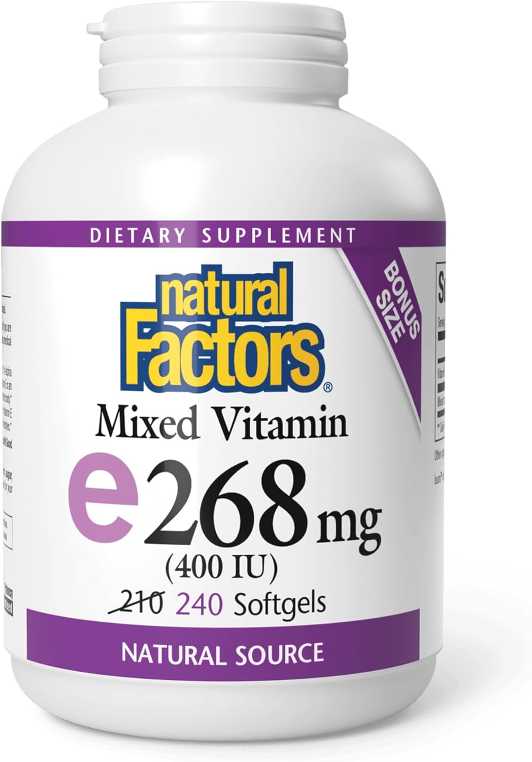 Natural Factors Mixed Vitamin E 400 IU – 240 Softgels - görsel 1