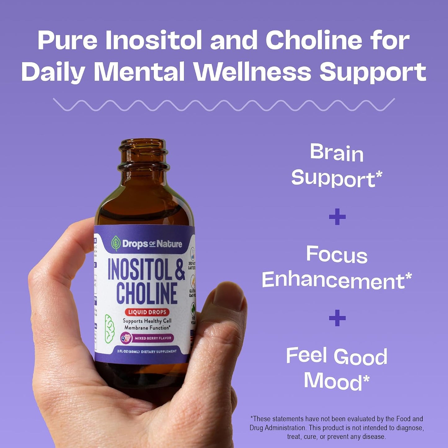 Inositol & Choline Liquid Drops – Vegan, Non-GMO, Easy to Take – Enhanced Absorption Inositol Supplement – Pregnancy Support – Supports Cellular Health & Overall Wellness (Mixed Berry, 60 ml) - görsel 2