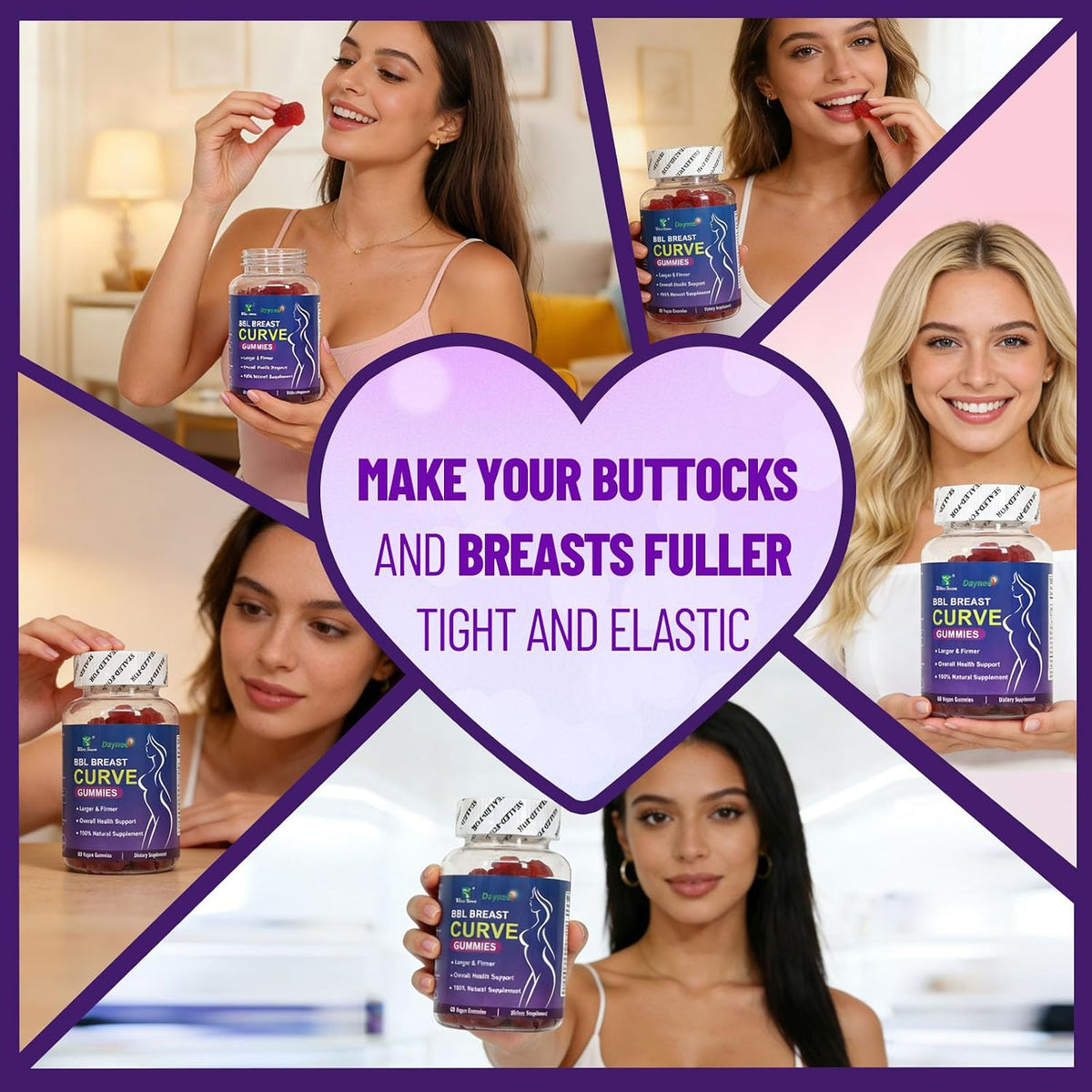 Wins Town BBL Breast Curve Gummies, 60 Count | Butt & Breast Enhancement Food Supplement - görsel 7