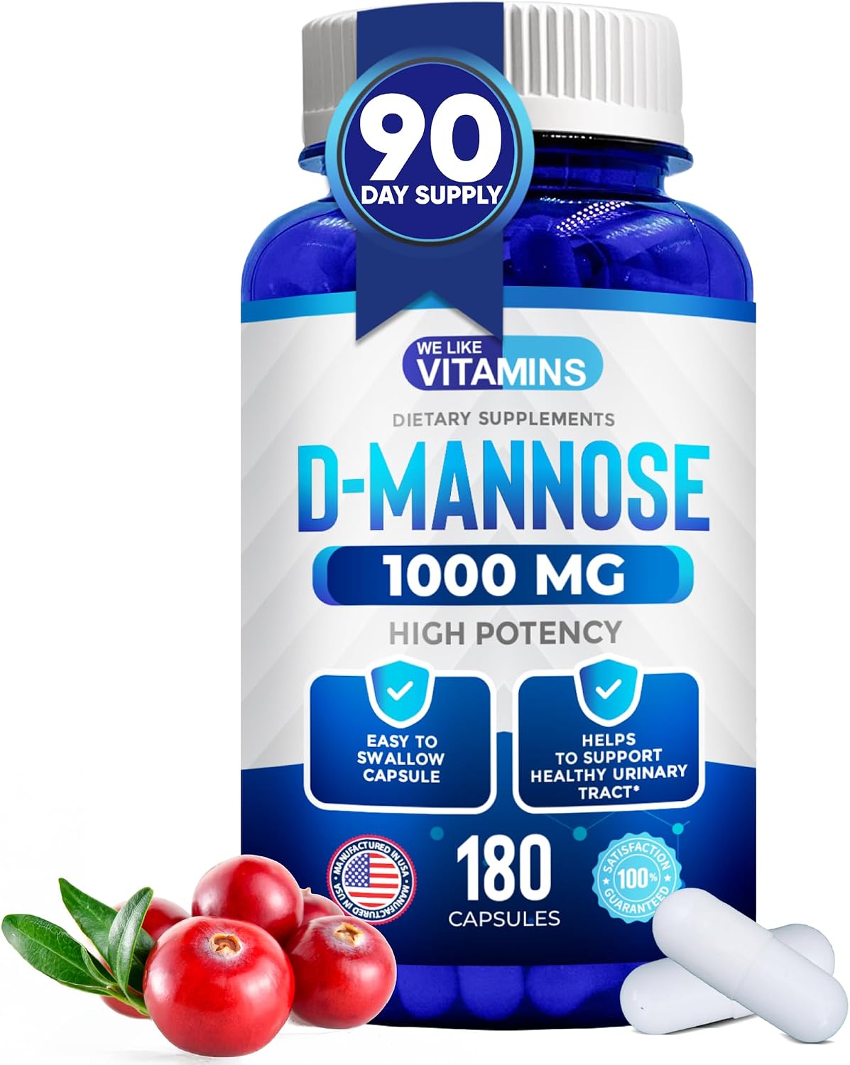 D-Mannose 1000mg Capsules – 180 Easy-to-Swallow Veggie Capsules - görsel 1