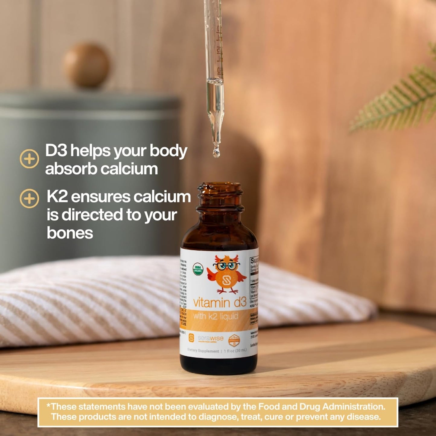 Serawise Organic Liquid Vitamin D3 with K2 by Dr. Ana Maria Temple | Supports Strong Bones and Immune Health | USDA Certified Organic | Olive Oil Base for Enhanced Absorption | 1 Fl Oz - görsel 7