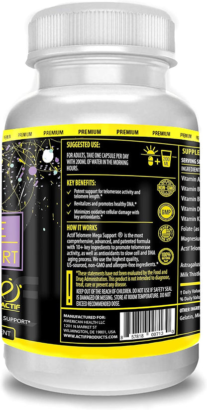 ACTIF Telomere Mega Support – Liposomal Telomere & DNA Food Supplement, 60 Capsules