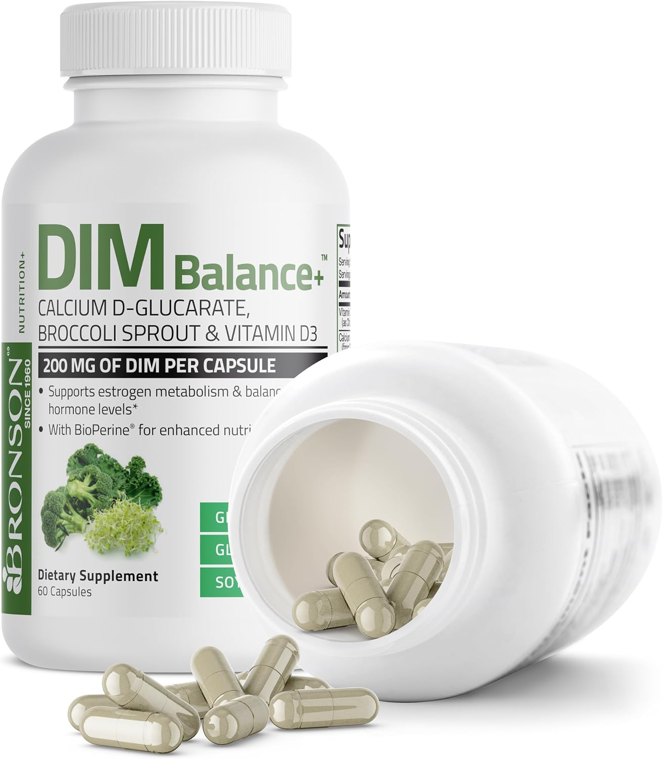 Bronson DIM Balance+ - Food Supplement with DIM, Calcium D-Glucarate, Broccoli Sprout & Vitamin D3 (60 Vegetarian Capsules) - görsel 6