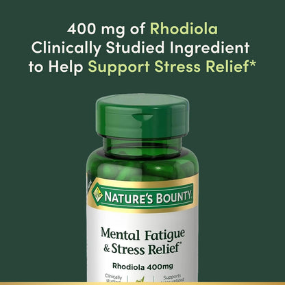 Nature's Bounty Rhodiola 400 mg, 30 Capsules – Mental Fatigue & Stress Support
