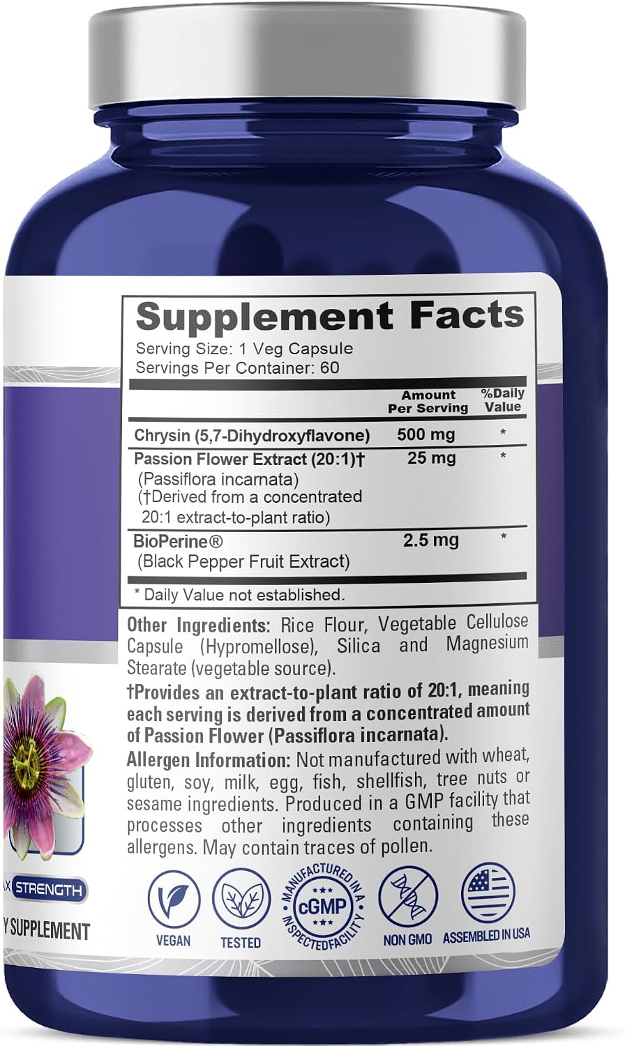 NusaPure Chrysin, 500mg, 60 Veg Capsules (Non-GMO, Vegan) - görsel 3