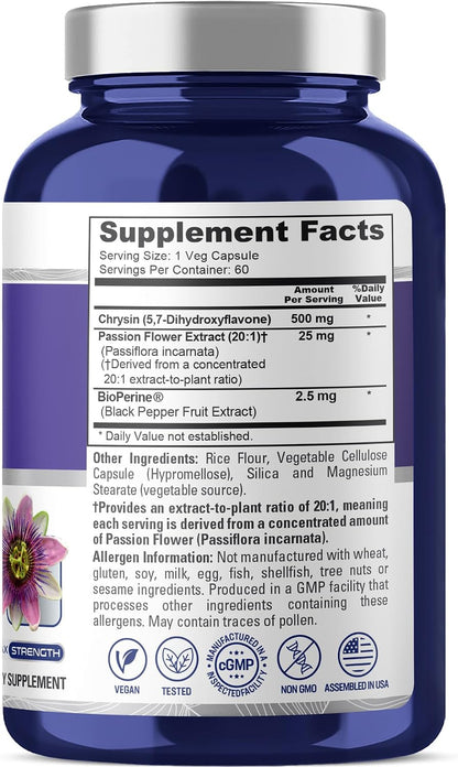 NusaPure Chrysin, 500mg, 60 Veg Capsules (Non-GMO, Vegan)