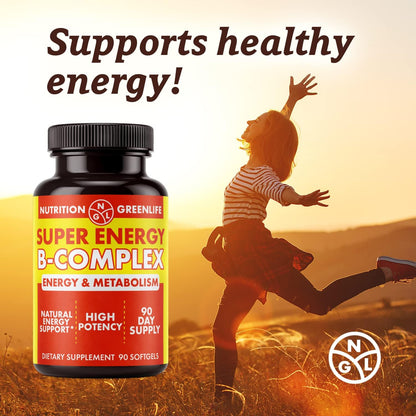 NGL Super Energy Vitamin B Complex – Bioactive Cold Fill Softgels, with Folic Acid, Zinc & Vitamin D, 90 Capsules