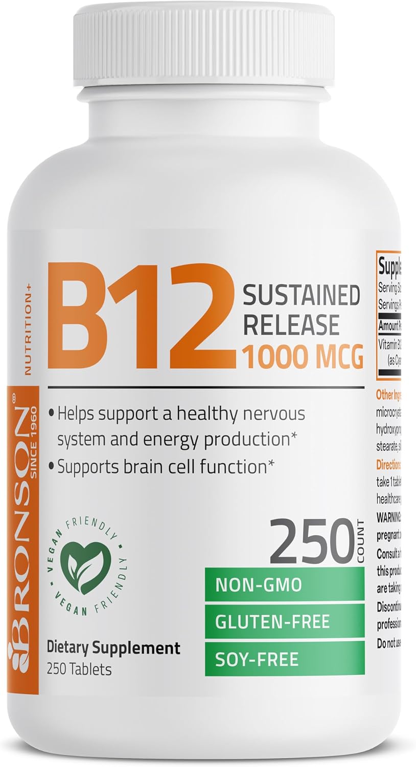 Bronson Vitamin B12 1000 mcg Sustained Release Tablets – Non-GMO, Vegan, 250 Count - görsel 3