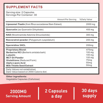 Uarcool Fisetin Supplement 2000mg - Healthy Ageing and Longevity Support, Brain and Skin Health - 60 Soft Capsules